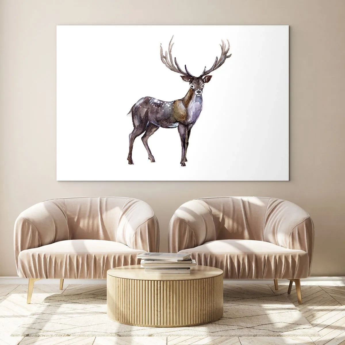 Cuadro sobre vidrio - Impresiones sobre Vidrio - Elegante ciervo de acuarela - 100x70cm - Rey de las Tierras Salvajes del Norte - Decoración de pared moderna para salón y dormitorio ARTTOR