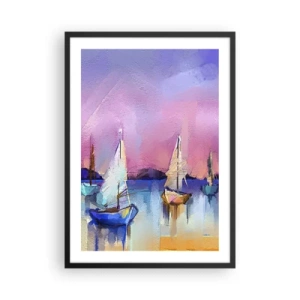 Póster en marco negro - Veleros abstractos sobre un fondo colorido - 50x70cm - Dirección alta mar - Decoración de pared moderna para salón y dormitorio ARTTOR