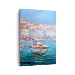 Cuadro sobre lienzo - Impresión de Imagen - Barcos en una pintoresca bahía italiana - 50x70cm - Bahía italiana - Decoración de pared moderna para salón y dormitorio ARTTOR