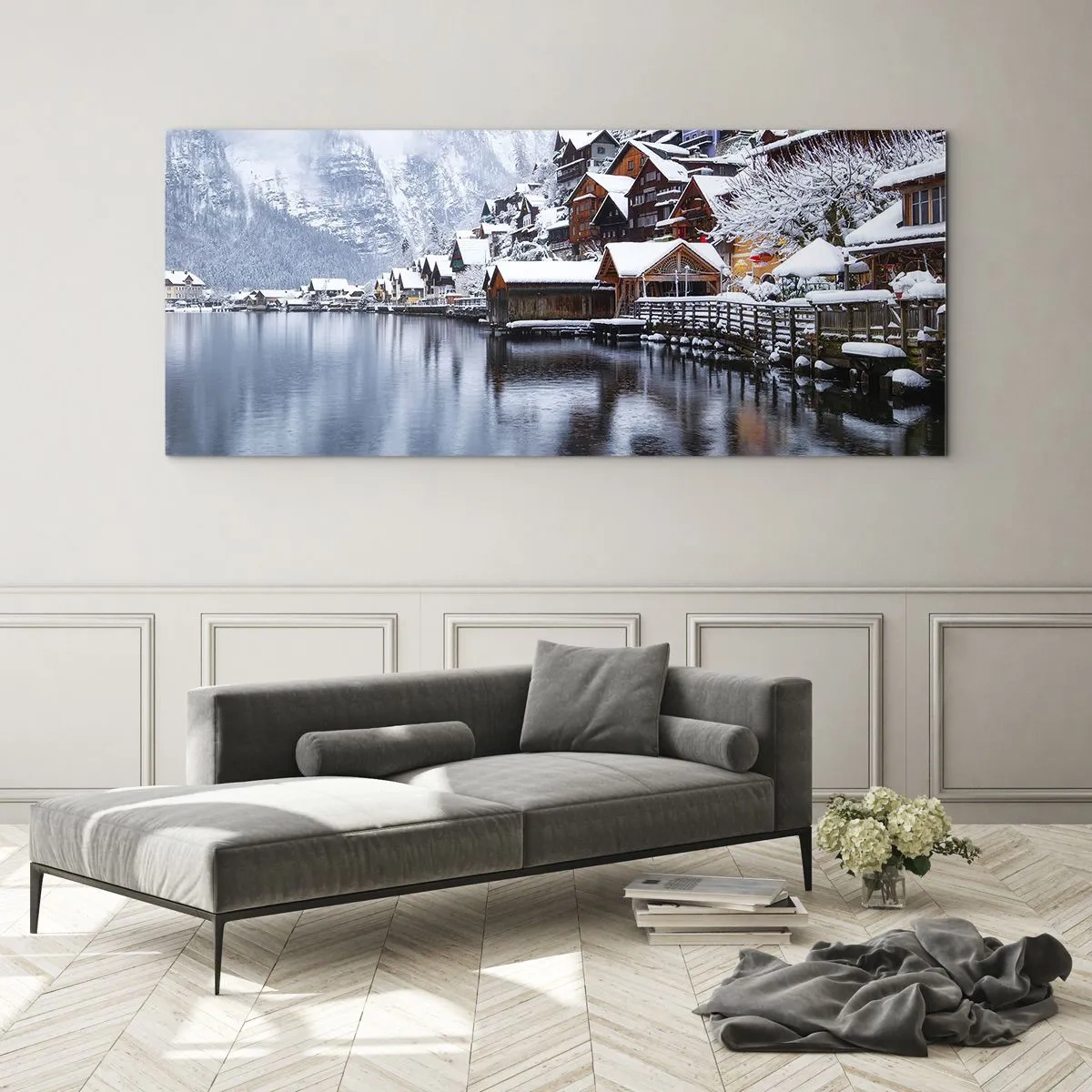 Cuadro sobre vidrio - Impresiones sobre Vidrio - En un decorado de invierno - 100x40 cm