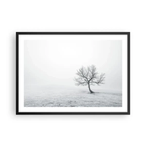 Póster en marco negro - Un árbol solitario en la niebla invernal en un campo vacío. - 70x50cm - Contra la nada - Decoración de pared moderna para salón y dormitorio ARTTOR