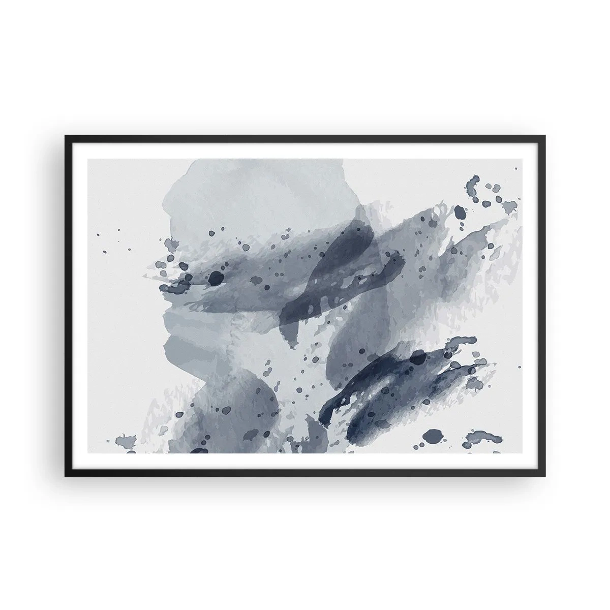Póster en marco negro - Manchas abstractas en tonos azules sobre un fondo claro - 100x70cm - Un estudio sobre la naturaleza del agua - Decoración de pared moderna para salón y dormitorio ARTTOR