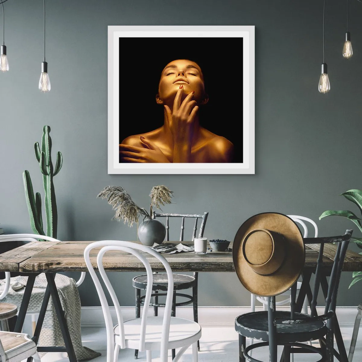 Póster en marco blanco - Como seda dorada - 60x60 cm