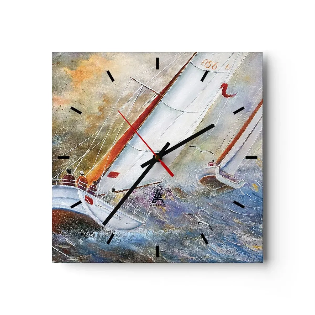 Reloj de pared - Reloj de vidrio - Veleros sobre olas agitadas en una composición dinámica - 30x30cm - Surcando las olas - Decoración de pared moderna para salón y dormitorio ARTTOR
