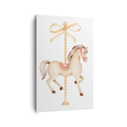 Cuadro sobre lienzo - Impresión de Imagen - Un caballo de carrusel con un arco en delicados pasteles. - 80x120cm - Al trote grácil - Decoración de pared moderna para salón y dormitorio ARTTOR