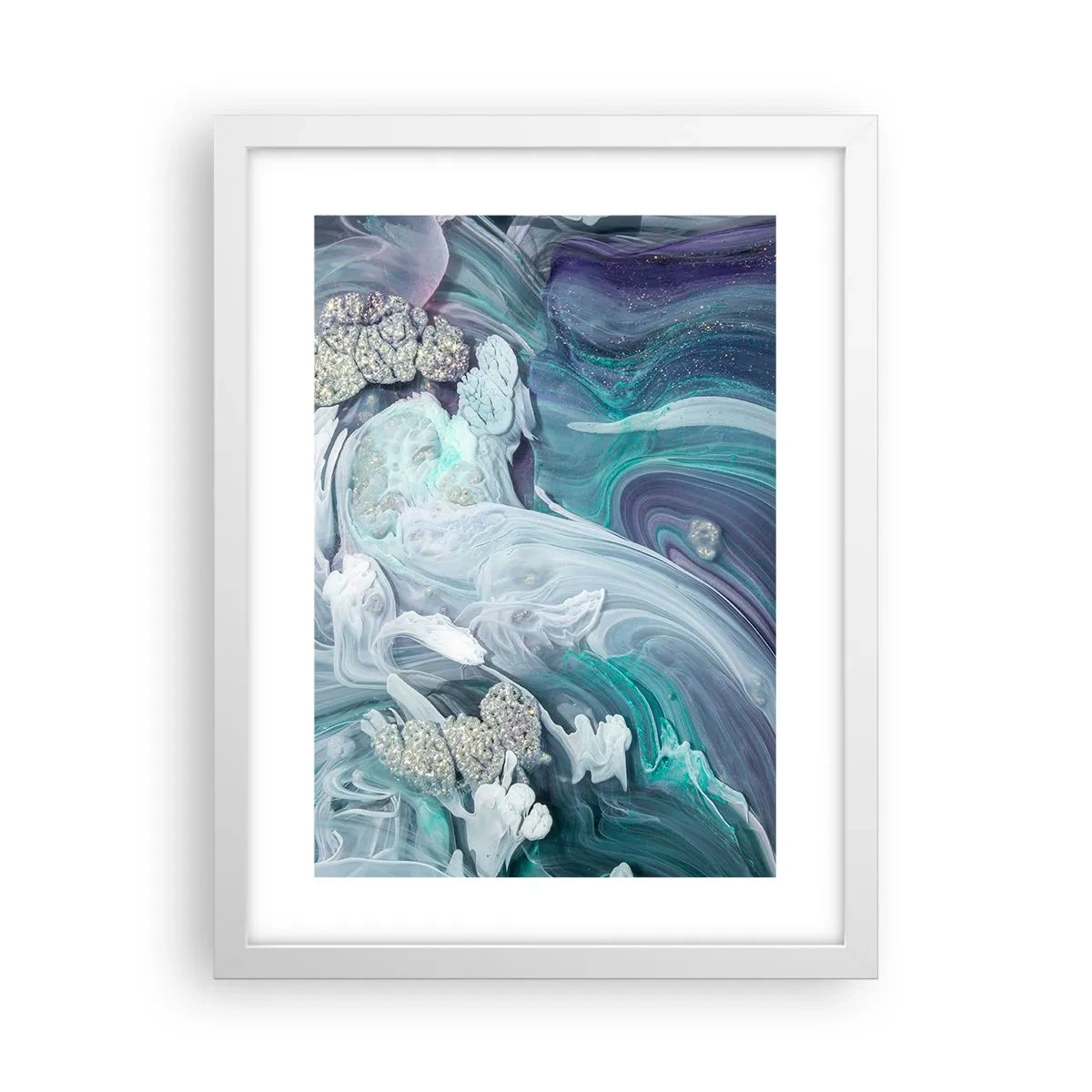 Póster en marco blanco - Corrientes de azul - 30x40 cm