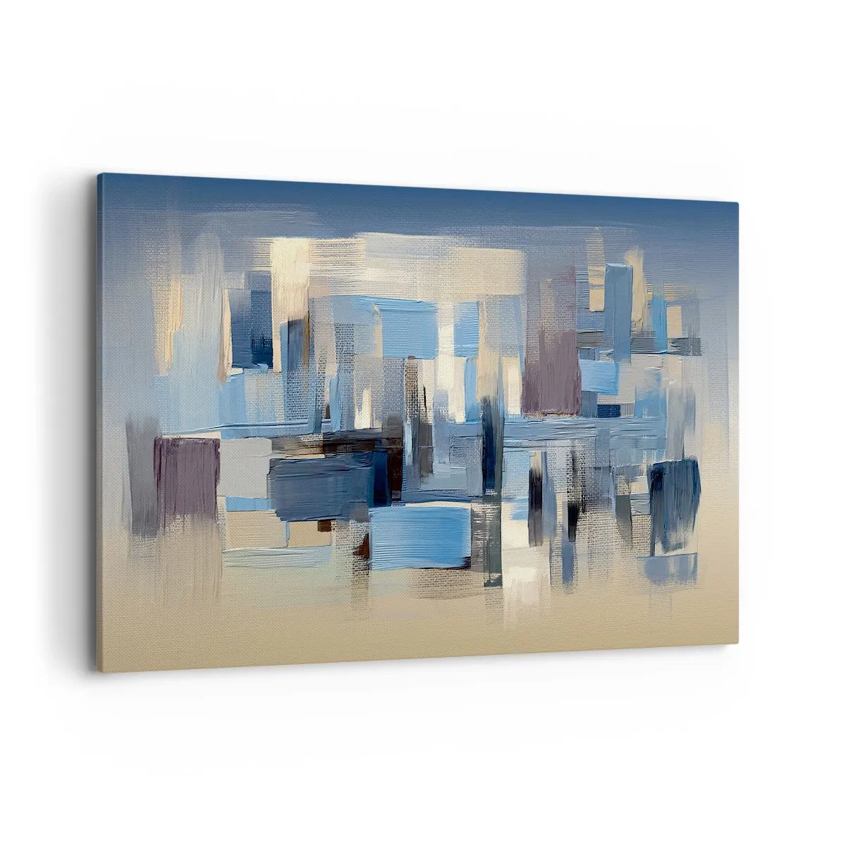 Cuadro sobre lienzo - Impresión de Imagen - Formas geométricas en tonos azules y beige. - 120x80cm - Construcción azul - Decoración de pared moderna para salón y dormitorio ARTTOR