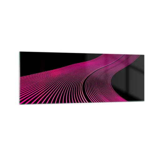 Cuadro sobre vidrio - Impresiones sobre Vidrio - Líneas futuristas en tonos rosa sobre fondo negro. - 140x50cm - Avenida de luz - Decoración de pared moderna para salón y dormitorio ARTTOR