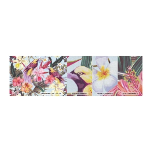 Muestra de fotomural Premium Canvas - Pétalos y plumas - Pájaro, flores, Jardín - 100x30 cm