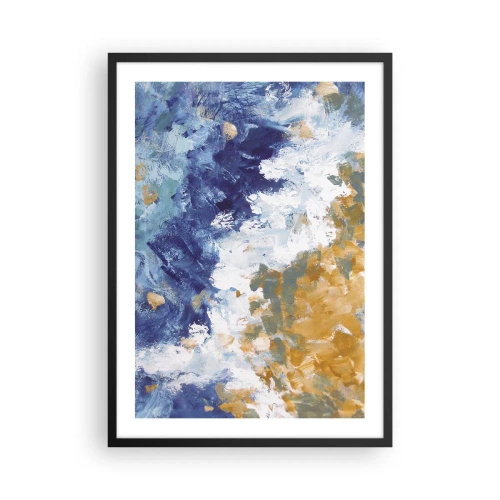 Póster en marco negro - Una composición abstracta en tonos azul, blanco y dorado. - 50x70cm - Danza de los elementos - Decoración de pared moderna para salón y dormitorio ARTTOR