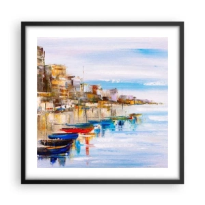 Póster en marco negro - Puerto urbano multicolor - 50x50 cm