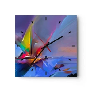 Reloj de pared - Reloj de vidrio - Composición abstracta con colores intensos. - 30x30cm - Como un pájaro - Decoración de pared moderna para salón y dormitorio ARTTOR
