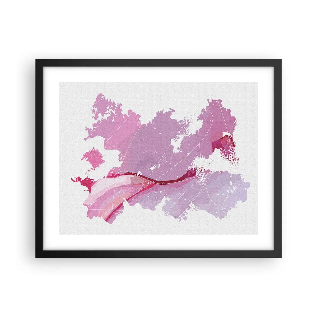 Póster en marco negro - Mapa de un mundo rosa - 50x40 cm