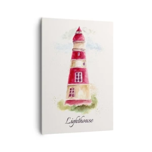 Cuadro sobre lienzo - Impresión de Imagen - Una pintura de acuarela de un faro sobre un fondo claro con una inscripción. - 70x100cm - Siempre observando - Decoración de pared moderna para salón y dormitorio ARTTOR