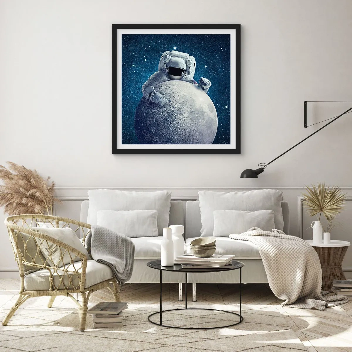 Póster en marco negro - Bromista espacial - 40x40 cm