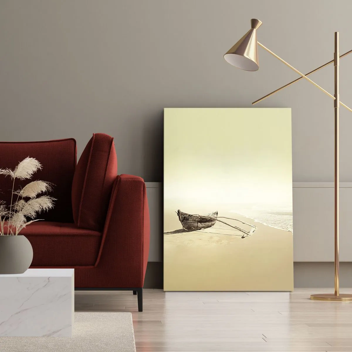 Cuadro sobre lienzo - Impresión de Imagen - Viejo barco pesquero en una playa de arena - 50x70cm - Un recuerdo de los mares del sur - Decoración de pared moderna para salón y dormitorio ARTTOR