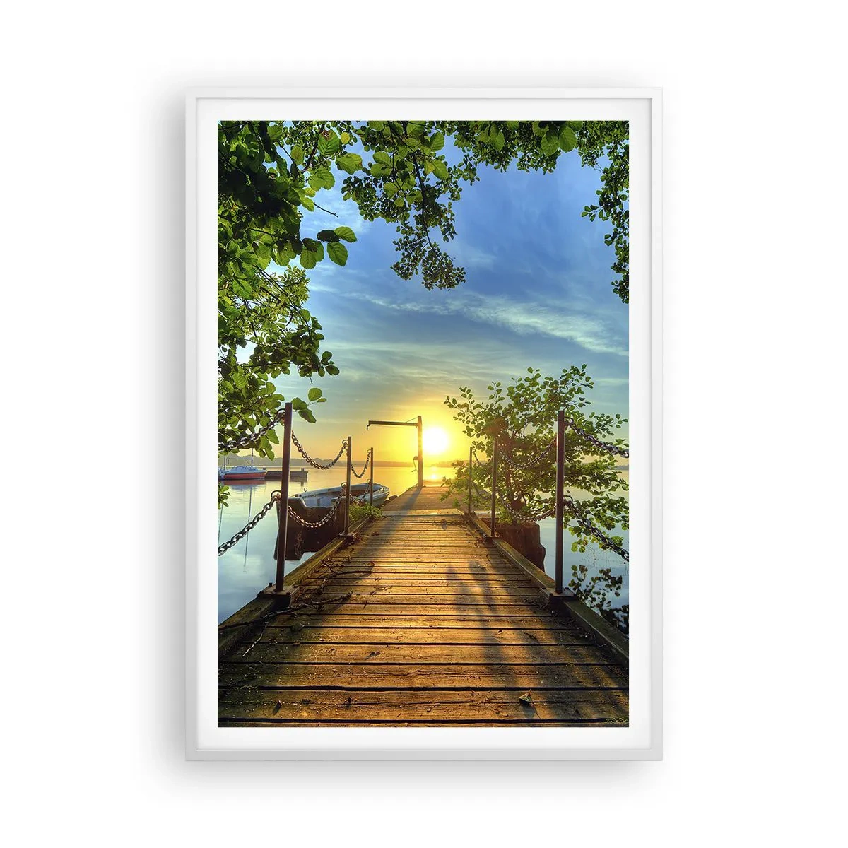 Póster en marco blanco - Atardecer junto al agua - 70x100 cm
