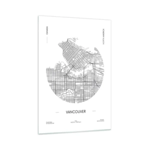 Cuadro sobre vidrio - Impresiones sobre Vidrio - Un mapa de Vancouver en un estilo minimalista en blanco y negro. - 70x100cm - Anatomía de Vancouver - Decoración de pared moderna para salón y dormitorio ARTTOR