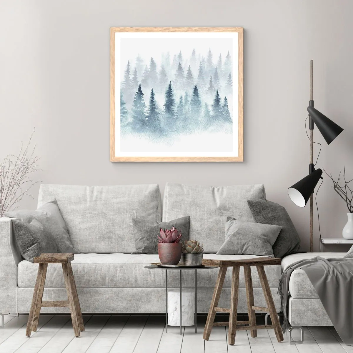 Póster en marco roble claro - Envuelto en la niebla - 30x30 cm