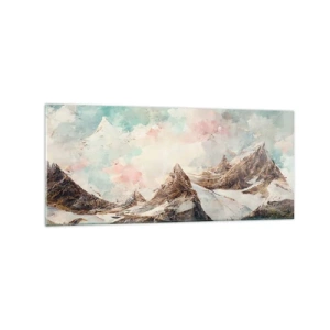 Cuadro sobre vidrio - Impresiones sobre Vidrio - Montañas pintorescas con cielos pastel - 120x50cm - Filos rocosos - Decoración de pared moderna para salón y dormitorio ARTTOR