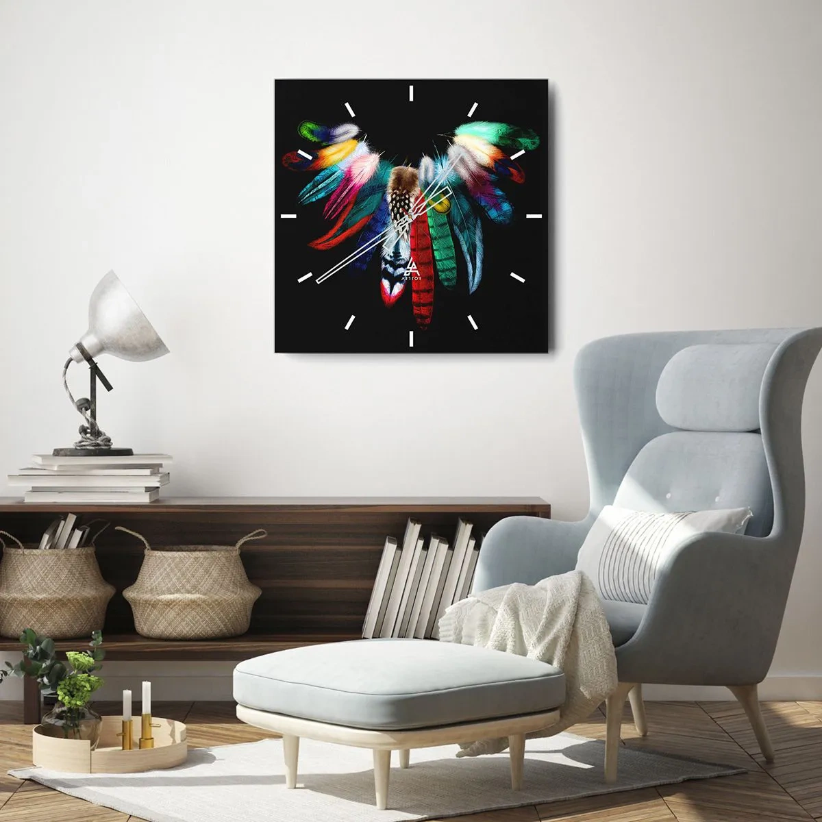 Reloj de pared - Reloj de vidrio - Collar indio - 40x40 cm