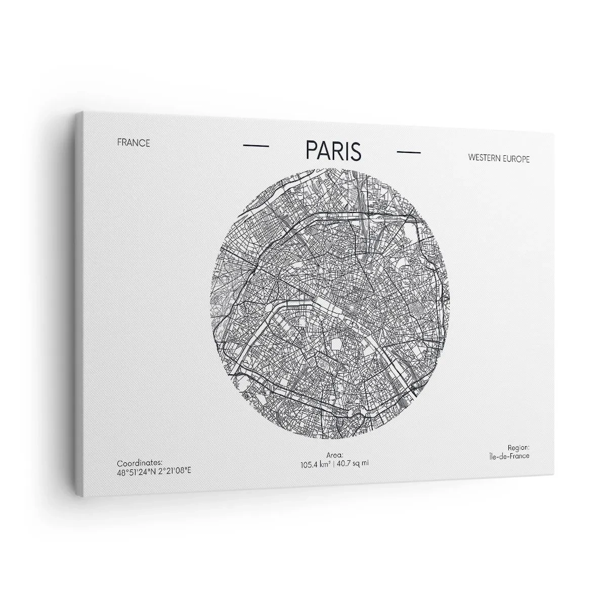 Cuadro sobre lienzo - Impresión de Imagen - Mapa de París en estilo minimalista - 70x50cm - Anatomía de París - Decoración de pared moderna para salón y dormitorio ARTTOR