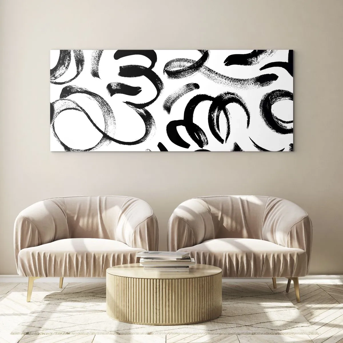Cuadro sobre vidrio - Impresiones sobre Vidrio - Negro sobre blanco - 100x40 cm