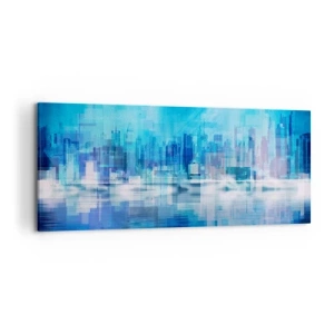 Cuadro sobre lienzo - Impresión de Imagen - Panorama abstracto de la ciudad en tonos azules - 120x50cm - La urbe azul - Decoración de pared moderna para salón y dormitorio ARTTOR