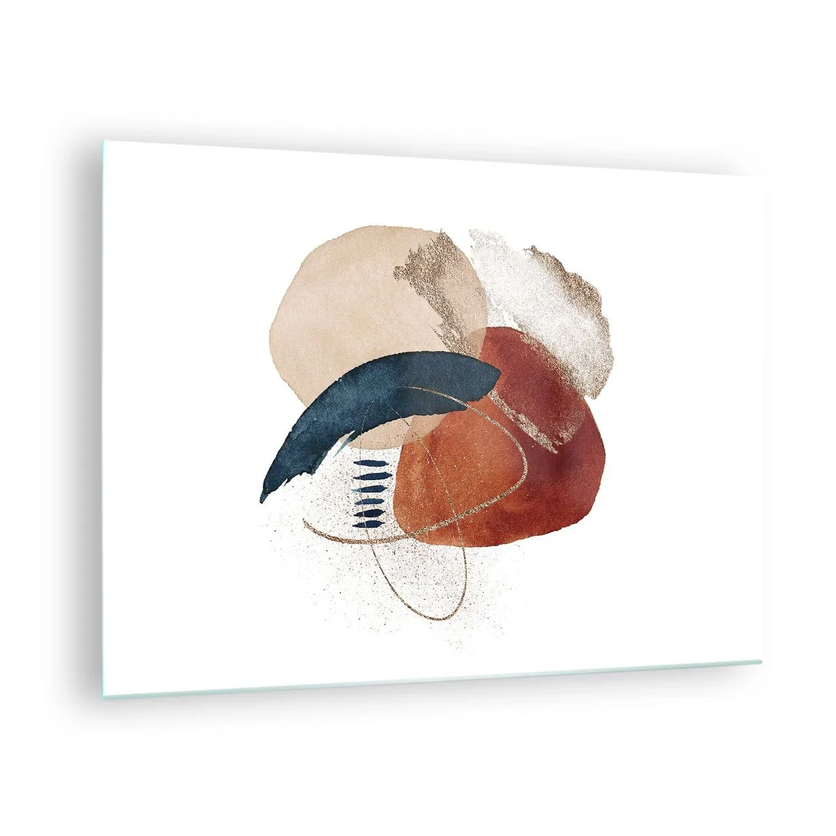 Cuadro sobre vidrio - Impresiones sobre Vidrio - Una composición abstracta en tonos cálidos con elementos acuáticos. - 70x50cm - Composición ovalada - Decoración de pared moderna para salón y dormitorio ARTTOR