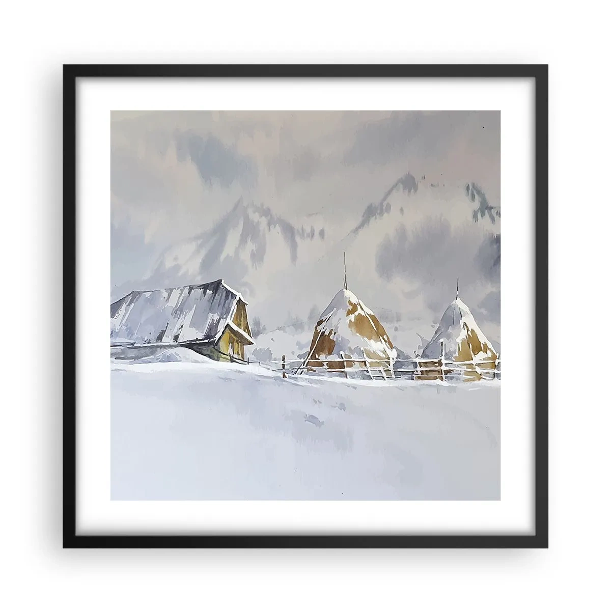 Póster en marco negro - En un valle nevado - 50x50 cm