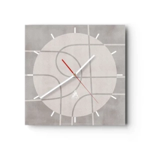 Reloj de pared - Reloj de vidrio - Patrón geométrico en tonos grises y blancos. - 30x30cm - Circular y rectilíneo - Decoración de pared moderna para salón y dormitorio ARTTOR