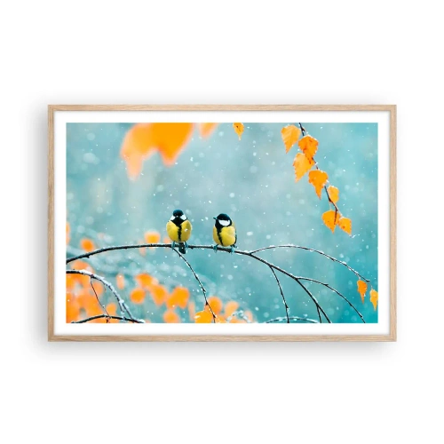 Póster en marco roble claro - Cotilleo de pájaros - 91x61 cm