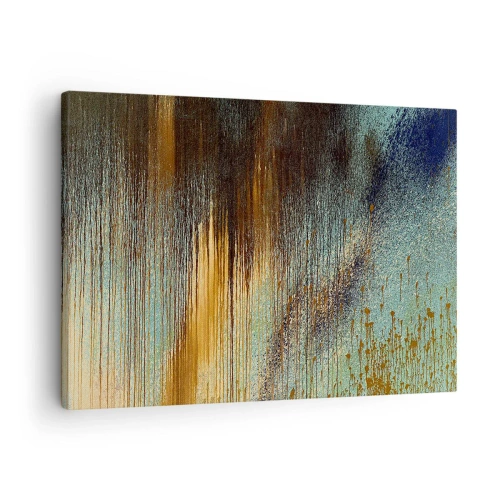Cuadro sobre lienzo - Impresión de Imagen - Una composición abstracta de colores en tonos dorados, marrones y azules. - 70x50cm - Una composición colorista no accidental - Decoración de pared moderna para salón y dormitorio ARTTOR