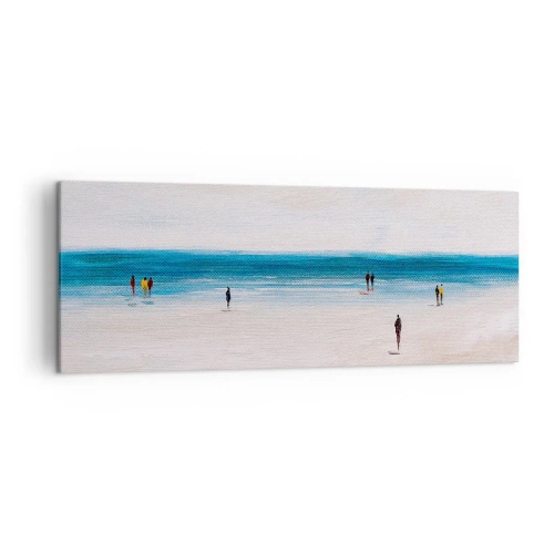 Cuadro sobre lienzo - Impresión de Imagen - Una playa con gente con el mar en calma como telón de fondo. - 140x50cm - Necesidad natural - Decoración de pared moderna para salón y dormitorio ARTTOR