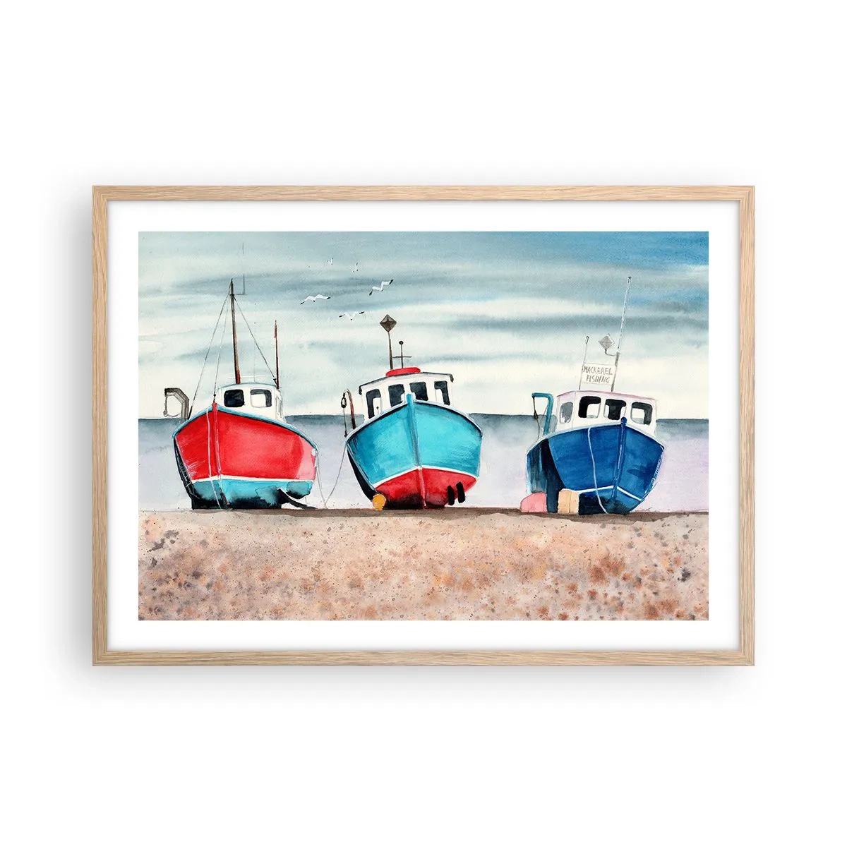 Póster en marco roble claro - Listos para la pesca - 70x50 cm