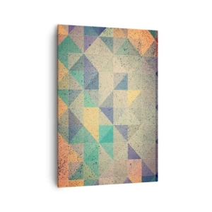 Cuadro sobre lienzo - Impresión de Imagen - Una composición colorida de triángulos geométricos en tonos pastel. - 70x100cm - República de los triángulos - Decoración de pared moderna para salón y dormitorio ARTTOR