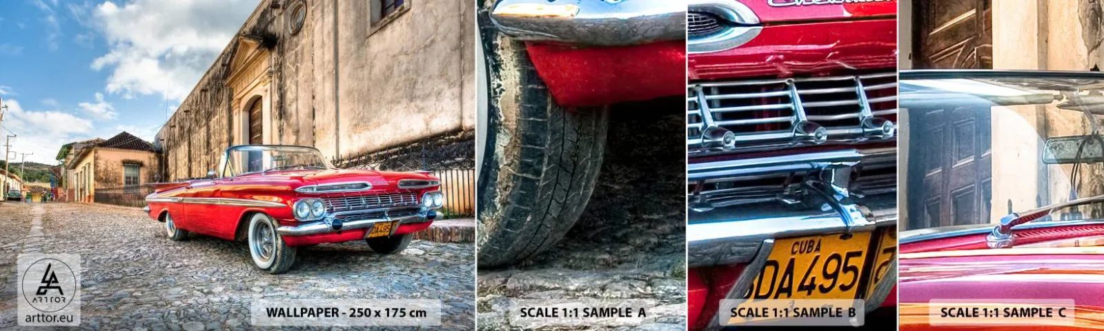 Muestra De Fotomural Standard Eco - Emociones cubanas - Automotor, Auto, Cuba - 100x30 cm