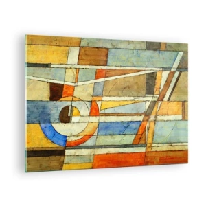 Cuadro sobre vidrio - Impresiones sobre Vidrio - Una composición abstracta con patrones geométricos y colores cálidos. - 70x50cm - Cubismo en una obra - Decoración de pared moderna para salón y dormitorio ARTTOR