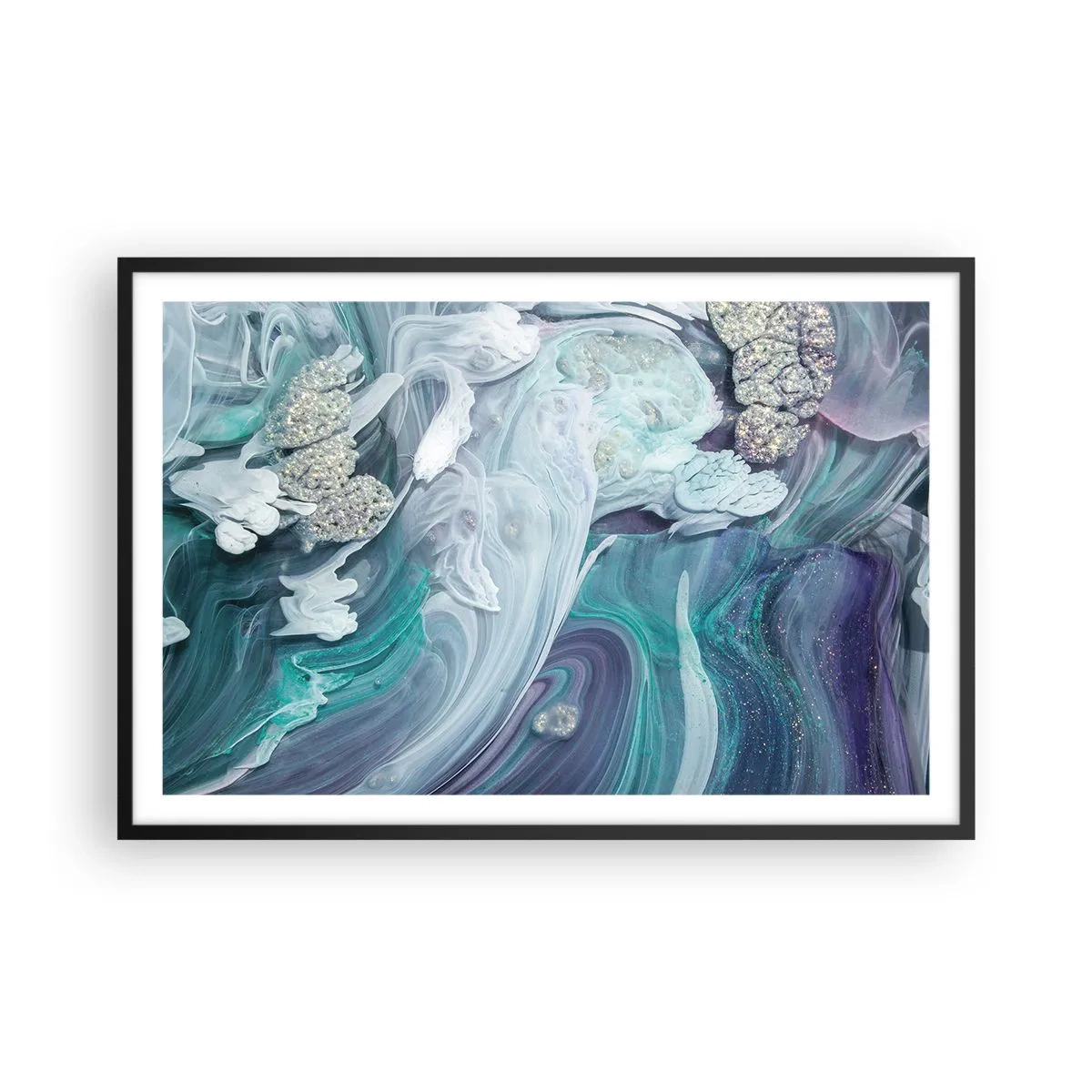 Póster en marco negro - Corrientes de azul - 91x61 cm