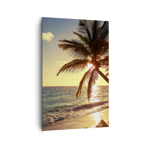 Cuadro sobre lienzo - Impresión de Imagen - Atardecer tropical sobre una playa con palmeras - 80x120cm - Verano bajo las palmeras - Decoración de pared moderna para salón y dormitorio ARTTOR