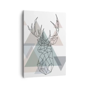 Cuadro sobre lienzo - Impresión de Imagen - Ciervo geométrico sobre un fondo de triángulos pastel. - 50x70cm - En un bosque geométrico - Decoración de pared moderna para salón y dormitorio ARTTOR