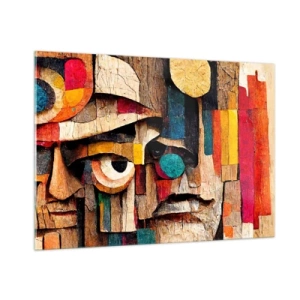 Cuadro sobre vidrio - Impresiones sobre Vidrio - Caras geométricas coloridas en un estilo abstracto. - 100x70cm - Te veo... - Decoración de pared moderna para salón y dormitorio ARTTOR