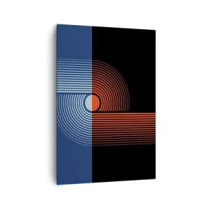 Cuadro sobre lienzo - Impresión de Imagen - Abstracción geométrica con líneas en azul marino y naranja. - 70x100cm - En un abrazo geométrico - Decoración de pared moderna para salón y dormitorio ARTTOR