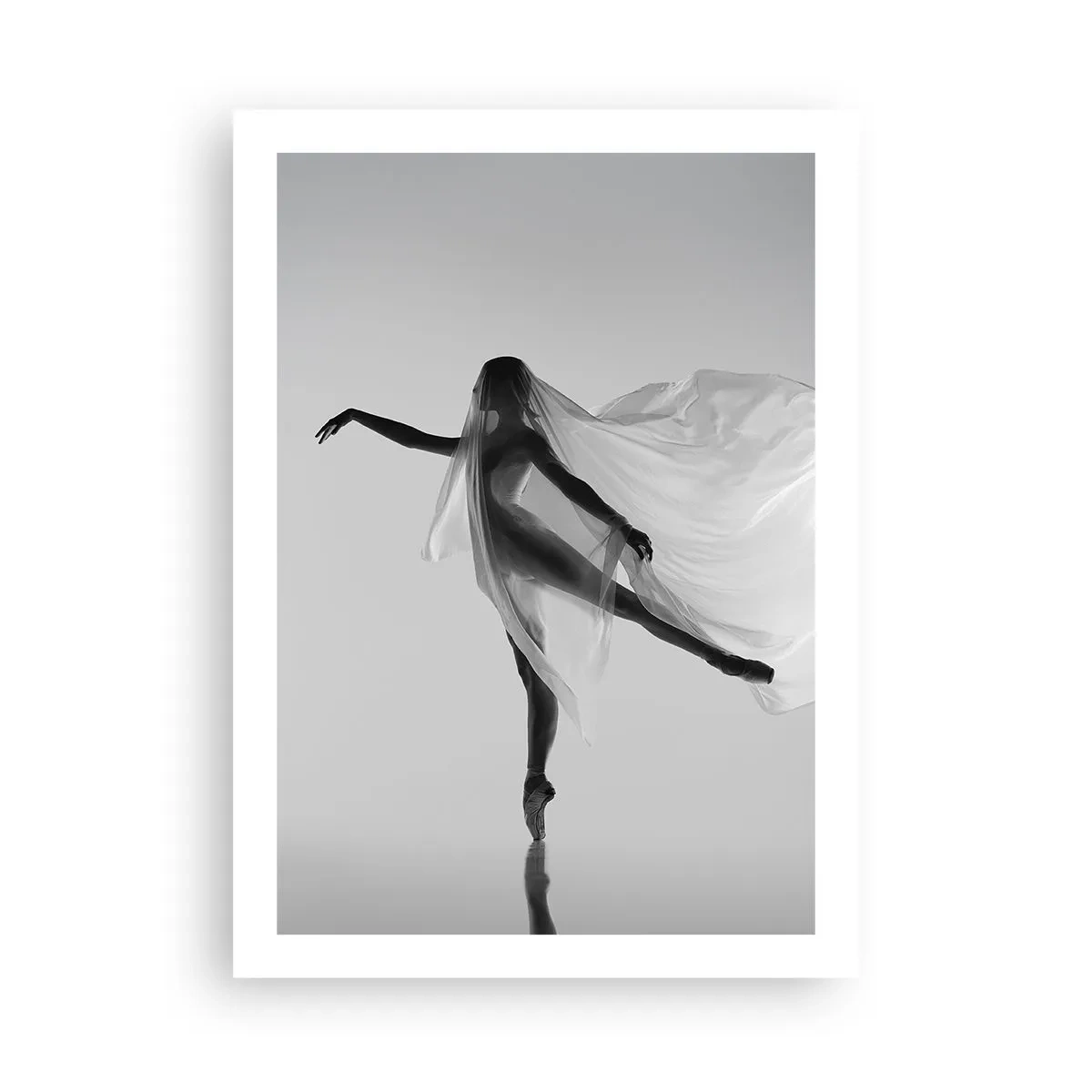 Póster - Una bailarina con un velo vaporoso en una composición en blanco y negro. - 50x70cm - Ligereza y gracia - Decoración de pared moderna para salón y dormitorio ARTTOR