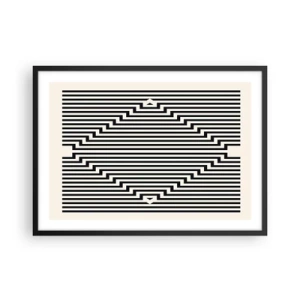 Póster en marco negro - Líneas blancas y negras que crean un efecto de ilusión geométrica. - 70x50cm - Ilusión geométrica - Decoración de pared moderna para salón y dormitorio ARTTOR