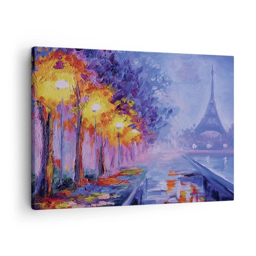 Cuadro sobre lienzo - Impresión de Imagen - Una avenida con farolas en París con la Torre Eiffel al fondo - 70x50cm - Un paseo de ensueño - Decoración de pared moderna para salón y dormitorio ARTTOR