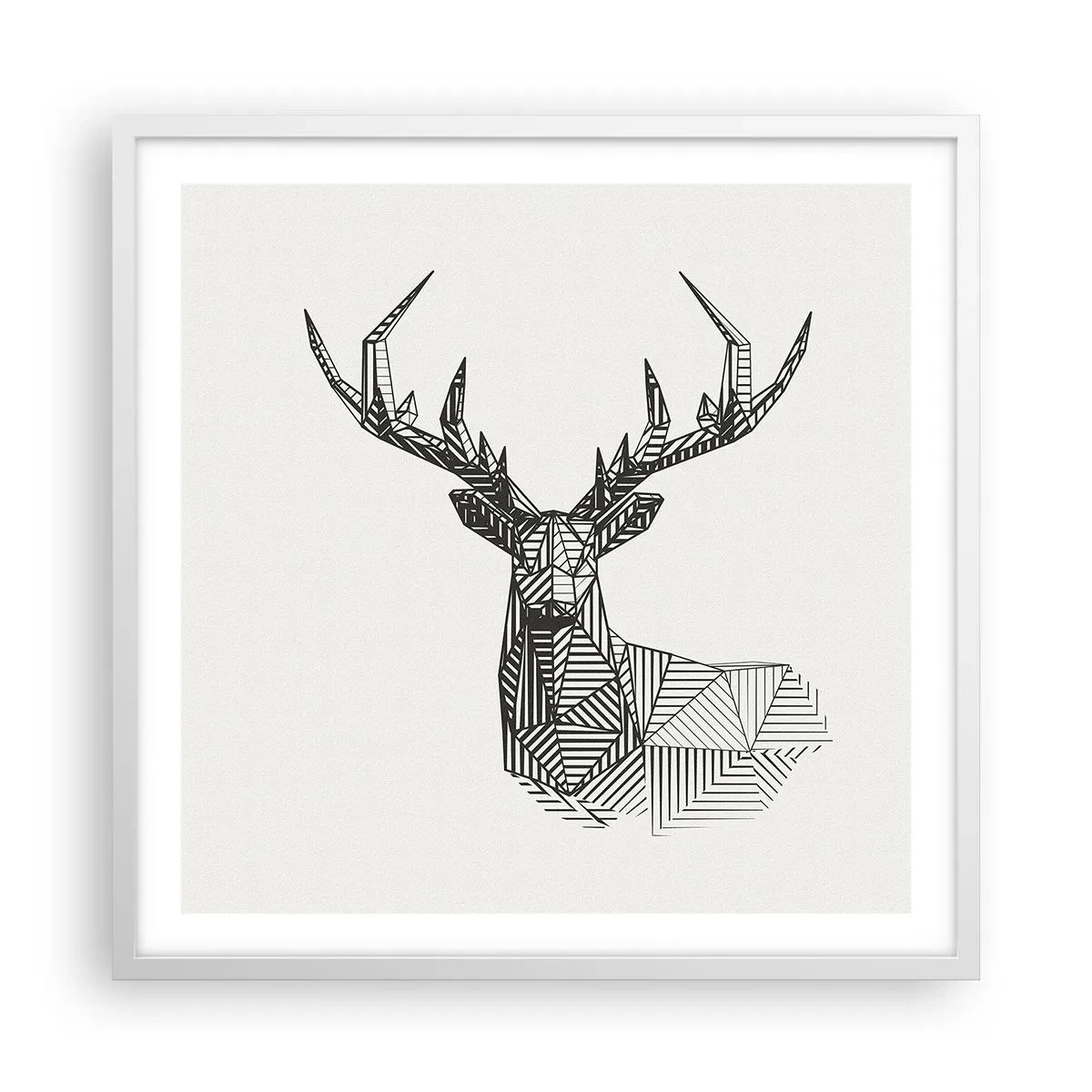 Póster en marco blanco - Ciervo en estilo cubista - 60x60 cm