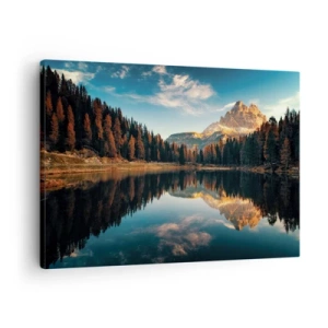 Cuadro sobre lienzo - Impresión de Imagen - Paisaje de montaña con lago y bosque. - 70x50cm - Paisaje duplicado - Decoración de pared moderna para salón y dormitorio ARTTOR