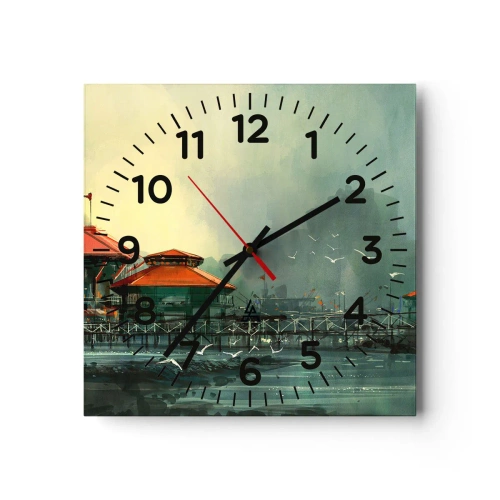 Reloj de pared - Reloj de vidrio - Un día soleado en el puerto - 40x40 cm