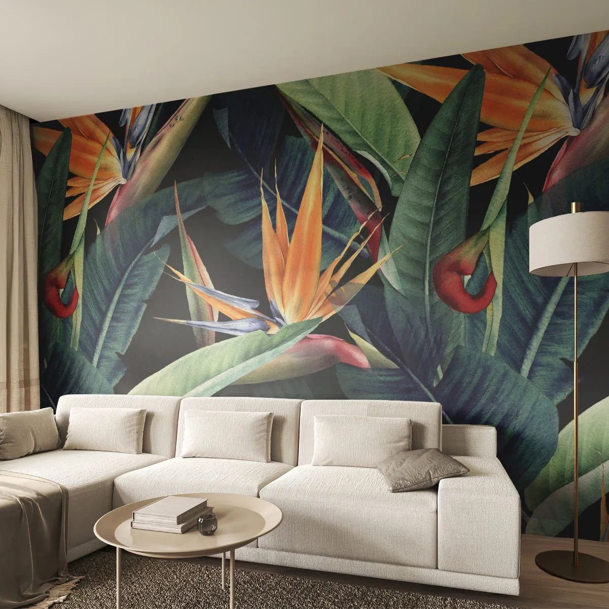 Fotomural Premium Canvas - Flores de llamas de los trópicos - Strelitzia real, Flor, África - 250x175 cm